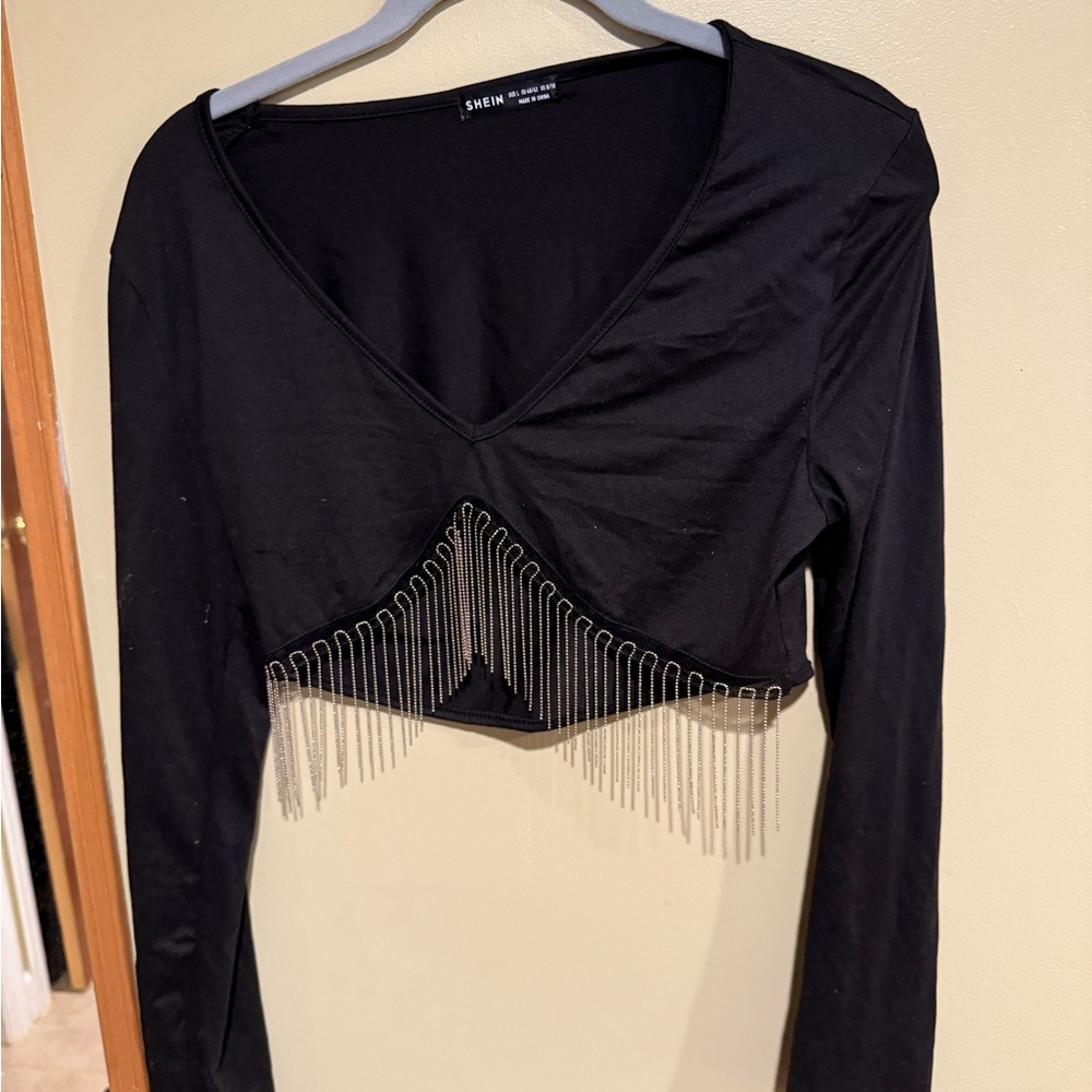 SHEIN Black Embellished Crop Blouse